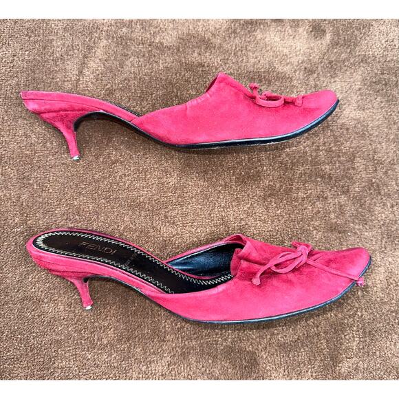 Fendi Red Suede Kitten Heels Size 36 - Picture 3 of 7